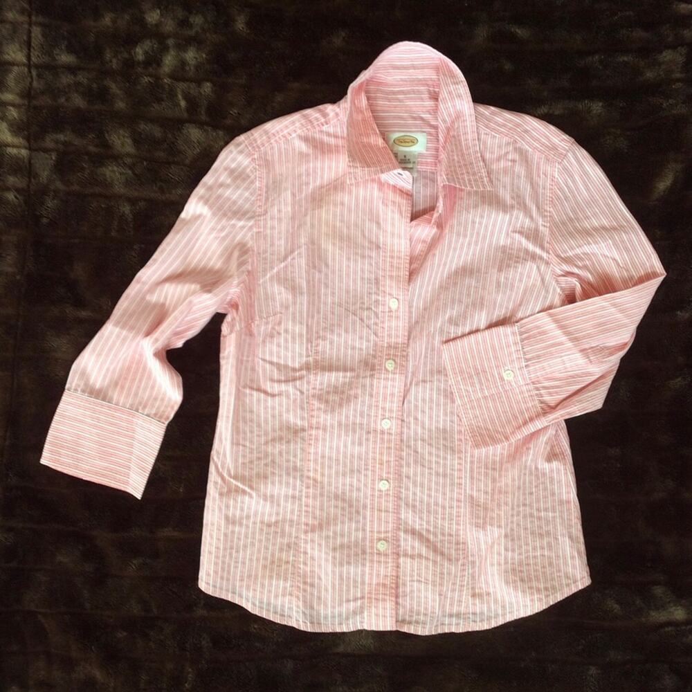 Talbots S Red~White Striped Button Front Blouse, 3/4 Sleeves PRISTINE!